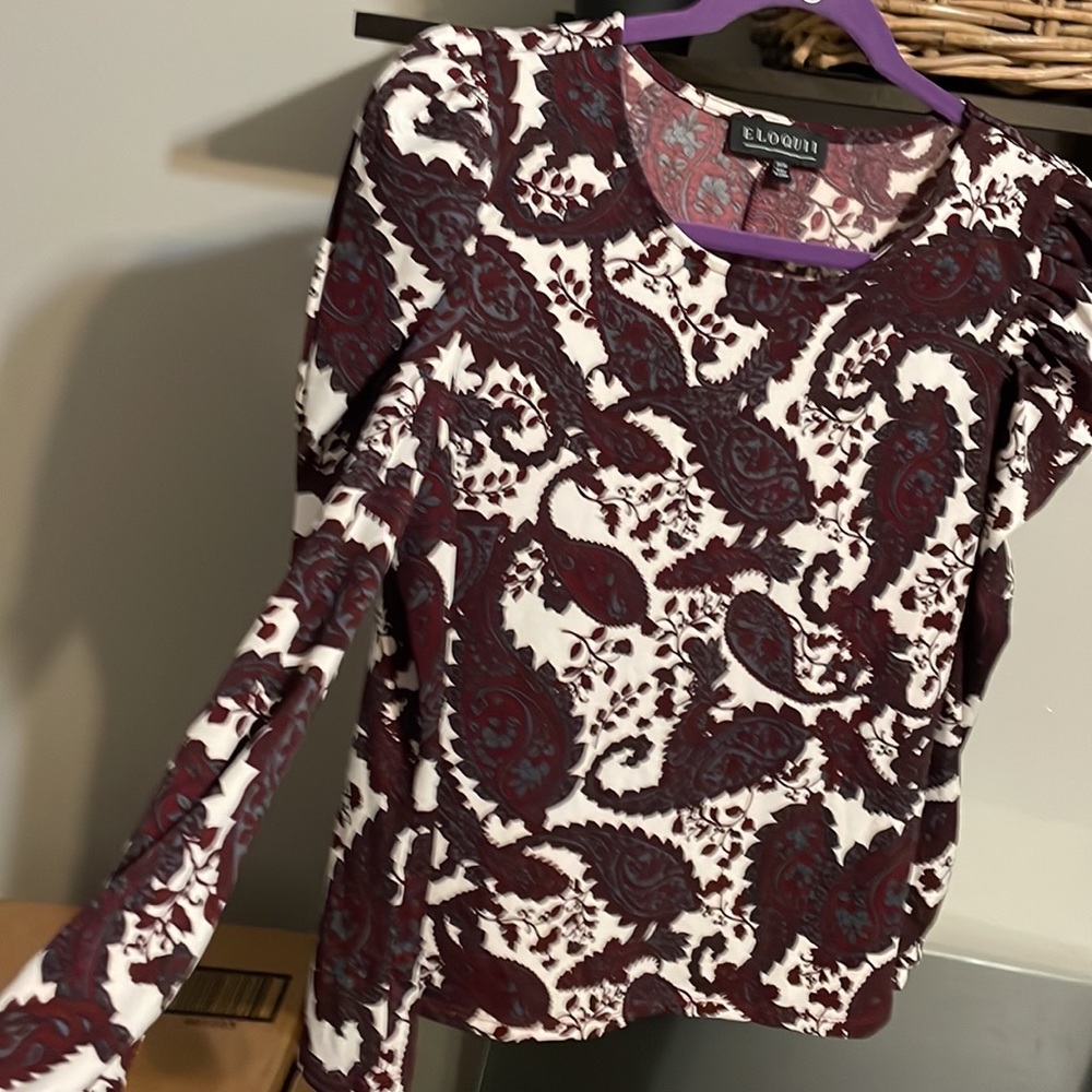 Eloquii Burgundy and White Pastel Patterned Top